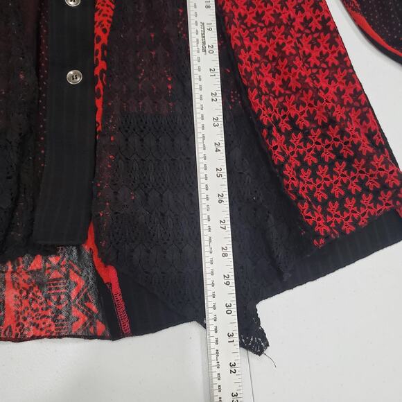 Caleoas Shirt Womens XL Red Black Lace Sheer Tunic Button Front 3/4 Sleeve Boho - Picture 5 of 8